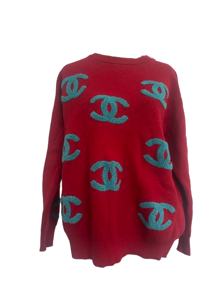 Vintage Red and Blue Knit Sweater