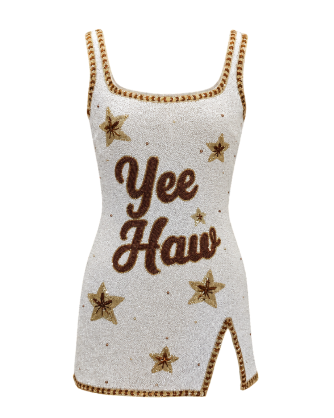 Hand embellished beaded white mini dress 